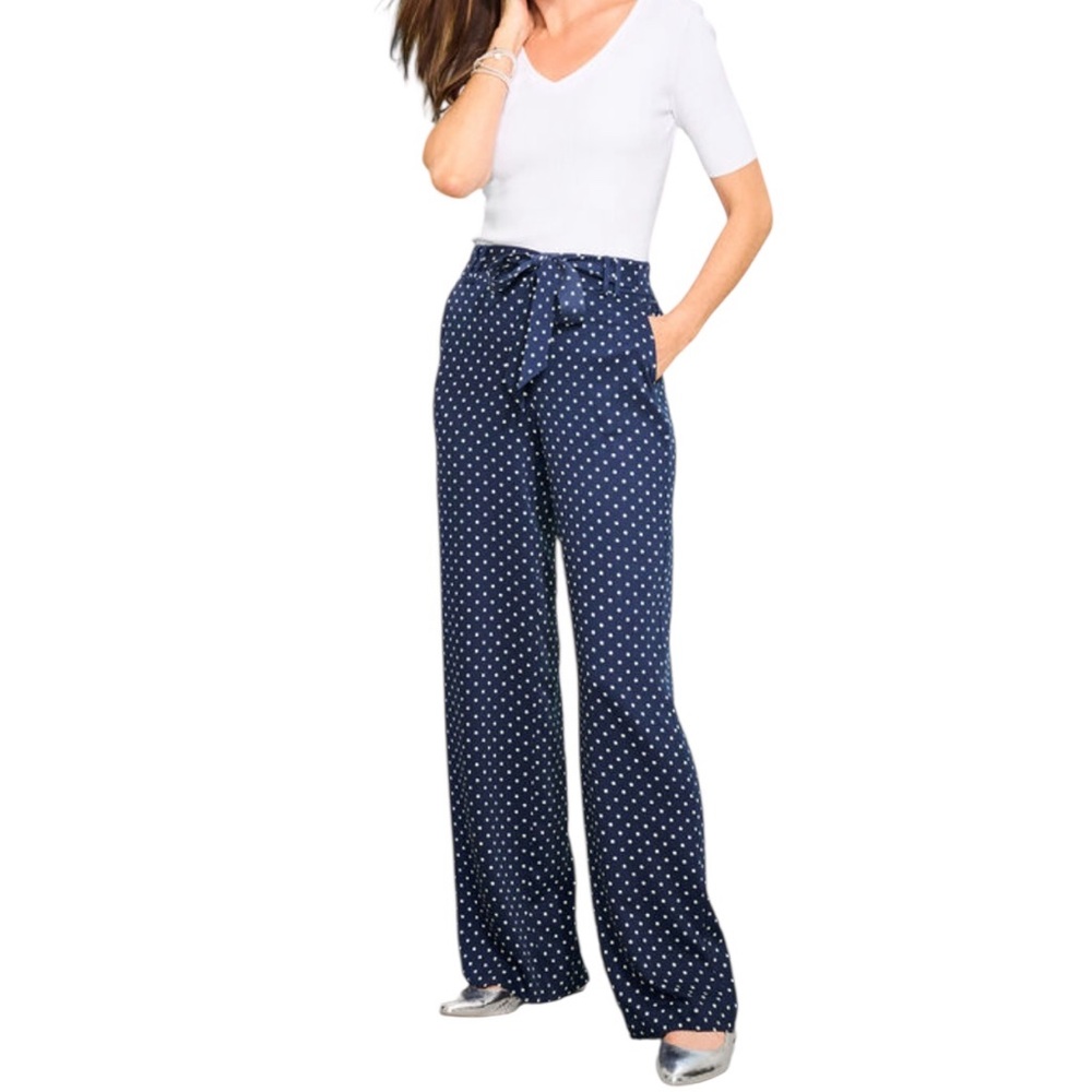 NWT Talbots Tie Waist Wide Leg Pants - DAYTONA DOT Size 1X Polka Dot Tie Belt